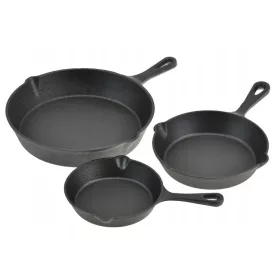   3er Set Schwerer Gusseiserner Tiefe Pfannen für Induktion und Gas, Ø 30, 25, 20 cm