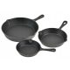 3er Set Schwerer Gusseiserner Tiefe Pfannen für Induktion und Gas, Ø 30, 25, 20 cm