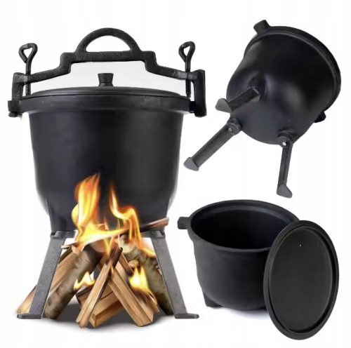  Gusseisentopf, ungarischer Topf, Jagdtopf, Lagerfeuer, Braten, Grill, 15 l
