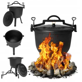    Gusseisentopf 15L Ungarischer Jagdtopf Bratstücke für Grill Lagerfeuer