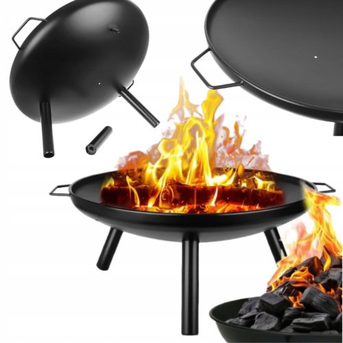  Gartenfeuerstelle für Lagerfeuer, Grillkessel, schwarzer Stahl, rund, 60 cm