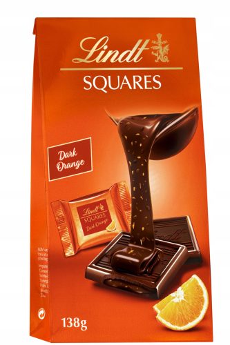 Lindt Squares – Dunkle Schokoladenquadrate mit Orangenfüllung, 138g
