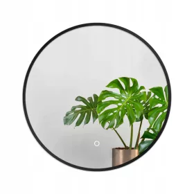    Runder Spiegel in SCHWARZEM Rahmen 80 cm LED Touch Schalter LOFT