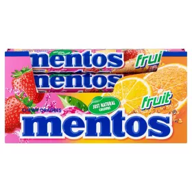   Mentos Fruit Roll - Fruchtige Kaudragees 38g, Mix aus Erdbeer, Zitrone & Orange