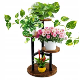   3-Etagen Blumenständer aus Metall und Holz von GALAXIA® - Perfekt für Innen und Außen