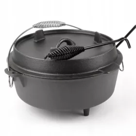    Hängetopf aus Gusseisen, 8 l, ungarischer Jagdtopf, Lagerfeuer-Grillbeine