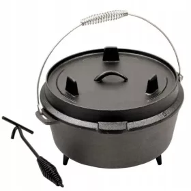    Gusseisentopf 5L zum Aufhängen am Lagerfeuer 2in1 Dutch Oven Topf + Bratpfanne