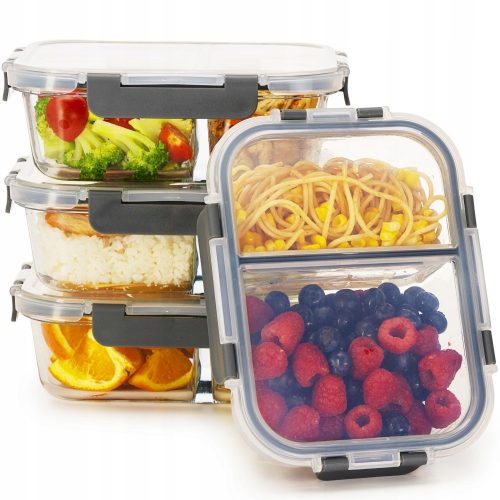 Glas-Lunchbox Set mit 2 Kammern, 4 Stück - Luftdicht Verschließbar