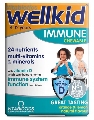Wellkid Immune Kautabletten für Kinder - Vitamine A, C und D, Vegetarisch, 30 Stück