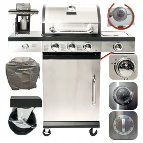    GASGRILL 3+1 BRENNER GUSSEISENGRILL 9,3 kW ABDECKUNG BLAUPUNKT GG301