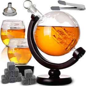   Luxuriöses Whisky-Set mit Globus-Karaffe und Gläsern – Perfekt als Geschenk