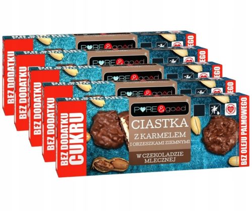 Zuckerfreie Kekse mit Karamell und Erdnüssen in Milchschokolade – PURE&good, 128g