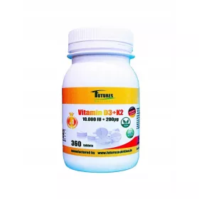   Vitamin D3 10000IU + Vitamin K2 200mcg - 360 vegane Tabletten für Knochen und Immunsystem