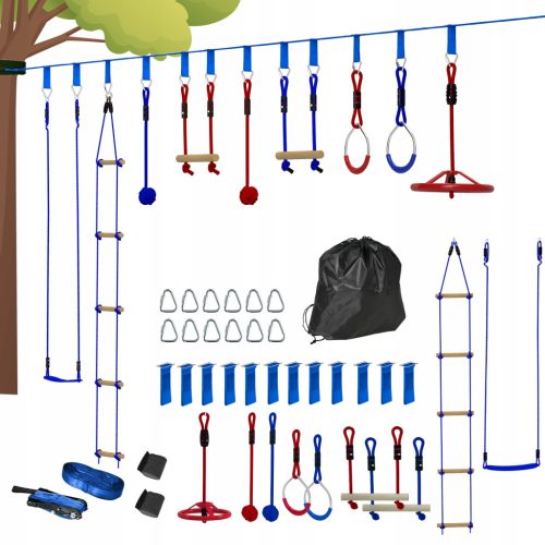  Ninja-Hindernisparcours für Kinder, 10 m, blaue Slackline