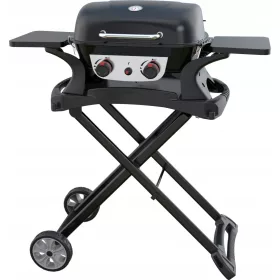   YATO Tragbarer Gas-Gartengrill, 2 Brenner, 5 kW, Schwarz + zusammenklappbarer Wagen