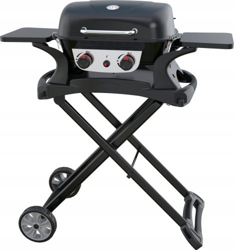 YATO Tragbarer Gas-Gartengrill, 2 Brenner, 5 kW, Schwarz + zusammenklappbarer Wagen