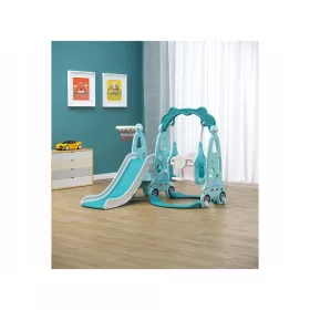    Kinderrutsche mit Schaukel, grün, mit Basketball, 160 x 145 x 112 cm