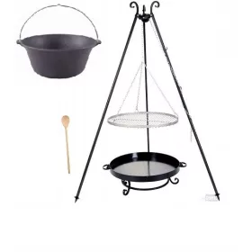    Grill XXL EDELSTAHLrost 80 KAMIN geschmiedet Dreibein Gusseisenkessel 8l