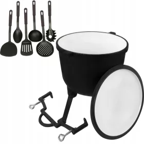    Jagd Emaillierter Gusseisenkessel Stehender Lagerfeuertopf 8L + Gratis