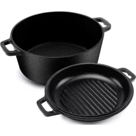    Topf aus emailliertem Gusseisen für Feuer, Induktion, Gas, Deckel, 5 l, großer Grill, XL