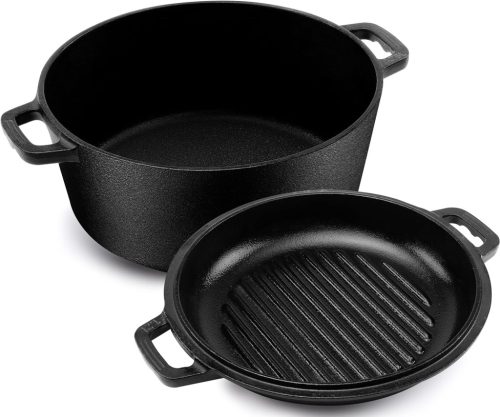  Topf aus emailliertem Gusseisen für Feuer, Induktion, Gas, Deckel, 5 l, großer Grill, XL