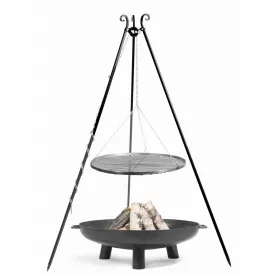    Dreibein-Gartengrill aus schwarzem Stahl, 70 cm + Garten-Bali-Feuerstelle, 80 cm