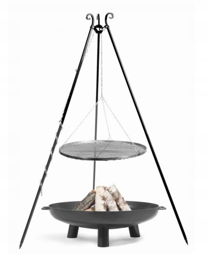  Dreibein-Gartengrill aus schwarzem Stahl, 70 cm + Garten-Bali-Feuerstelle, 80 cm