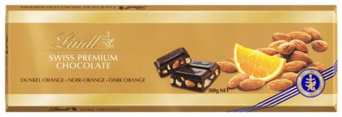 Lindt Schweizer Dunkelschokolade mit Orangengeschmack und Mandeln 300g