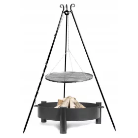    Dreibein-Gartengrill aus schwarzem Stahl, 70 cm + Gartenfeuerstelle Haiti, 80 cm