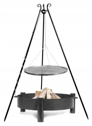  Dreibein-Gartengrill aus schwarzem Stahl, 80 cm + Gartenfeuerstelle Haiti, 80 cm