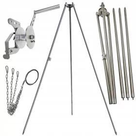    Gartengrill Dreibein 250cm gedreht Edelstahl PREMIUM Seilrolle