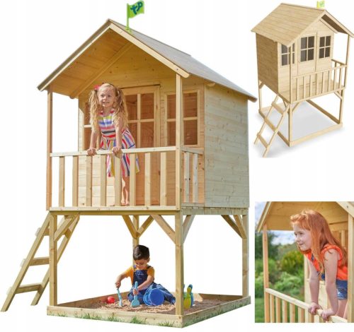  HOLZGARTENHAUS FÜR KINDER AUF STELZEN Sandkasten GROSSER SPIELPLATZ