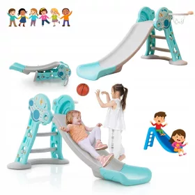    SPIELPLATZ BLAU FREISTEHENDE GARTENHAUS-RUTSCHE MIT BASKETBALL