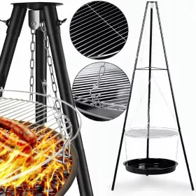    Gartenfeuerstelle mit Dreibein und Grill, 45 cm, 152 cm, zum Aufhängen, 2-in-1, verstellbar
