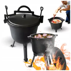    Tragbarer Touristenkessel aus Gusseisen mit einem Fassungsvermögen von 8 L, ideal für Camping