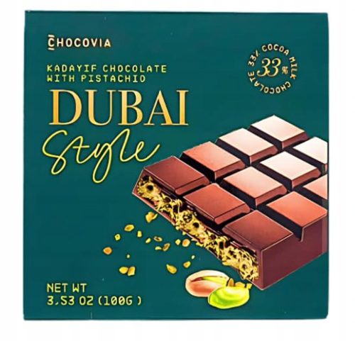 Exklusive Dubai-Style Milchschokolade mit Pistazien von Chocovia, 100g