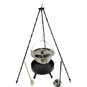    Edelstahlkessel 13 + Schöpfkelle KAMIN 40 cm Dreibein 120 cm