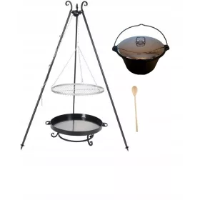    Grill XXL Edelstahlrost 70 Dreibein geschmiedeter Gusseisenkessel 8 Deckel