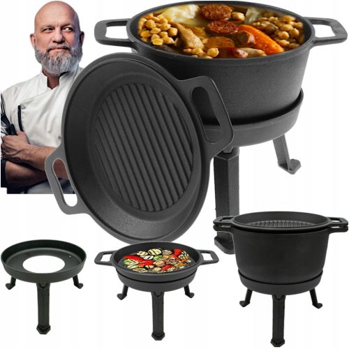  Gusseisentopf Jagdpfanne Bratpfanne für Lagerfeuer Grillbraten 8L