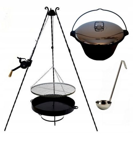 Grillrost Edelstahl 45 Rolle Gusseisenkessel 8 l Deckel Schöpfkelle