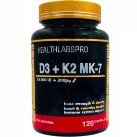   Health Labs Pro D3 10000 IU + K2 MK-7 200 µg – 120 Kapseln für Knochen & Immunsystem