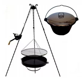    Grillrost Kamin EDELSTAHL 80er Haspel Gusseisenkessel 8 Deckel