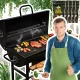  Gartengrill Fasstische Stahl Massivrost mit Thermometer + 10kg Kohle