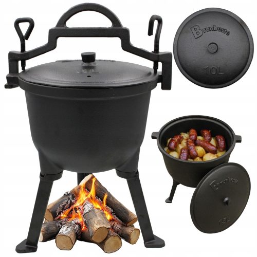 Gusseisentopf, ungarischer Topf, Jagdtopf, Lagerfeuer, Braten, Grill, 10 l