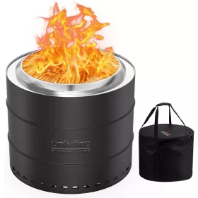    Onlyfire Feuerstelle für den Garten, rauchfrei, Edelstahl, 50 cm, Schwarz