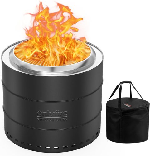  Onlyfire Feuerstelle für den Garten, rauchfrei, Edelstahl, 50 cm, Schwarz