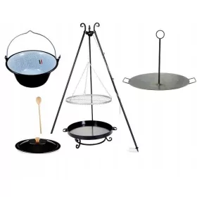  GRILL-DREIBEIN-BRATPFANNE 50cm 2in1 + KESSEL 10l + DECKEL