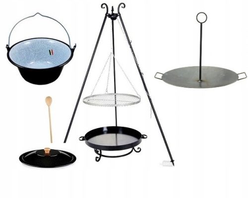  GRILL-DREIBEIN-BRATPFANNE 50cm 2in1 + KESSEL 10l + DECKEL