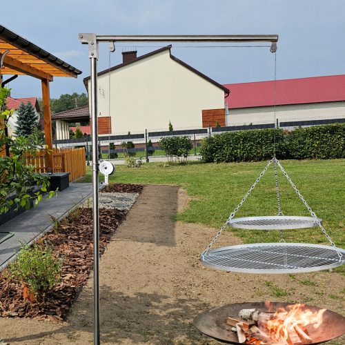  GARTENGRILL EDELSTAHL KRANARM + 50 UND 80 CM ROSTE + INOX-ROLLE