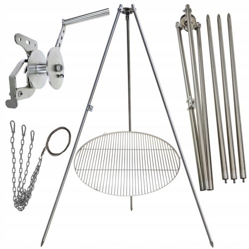  Gartengrill Dreibein 200cm Edelstahl + Rost 80cm + Haspel + INOX Seil
